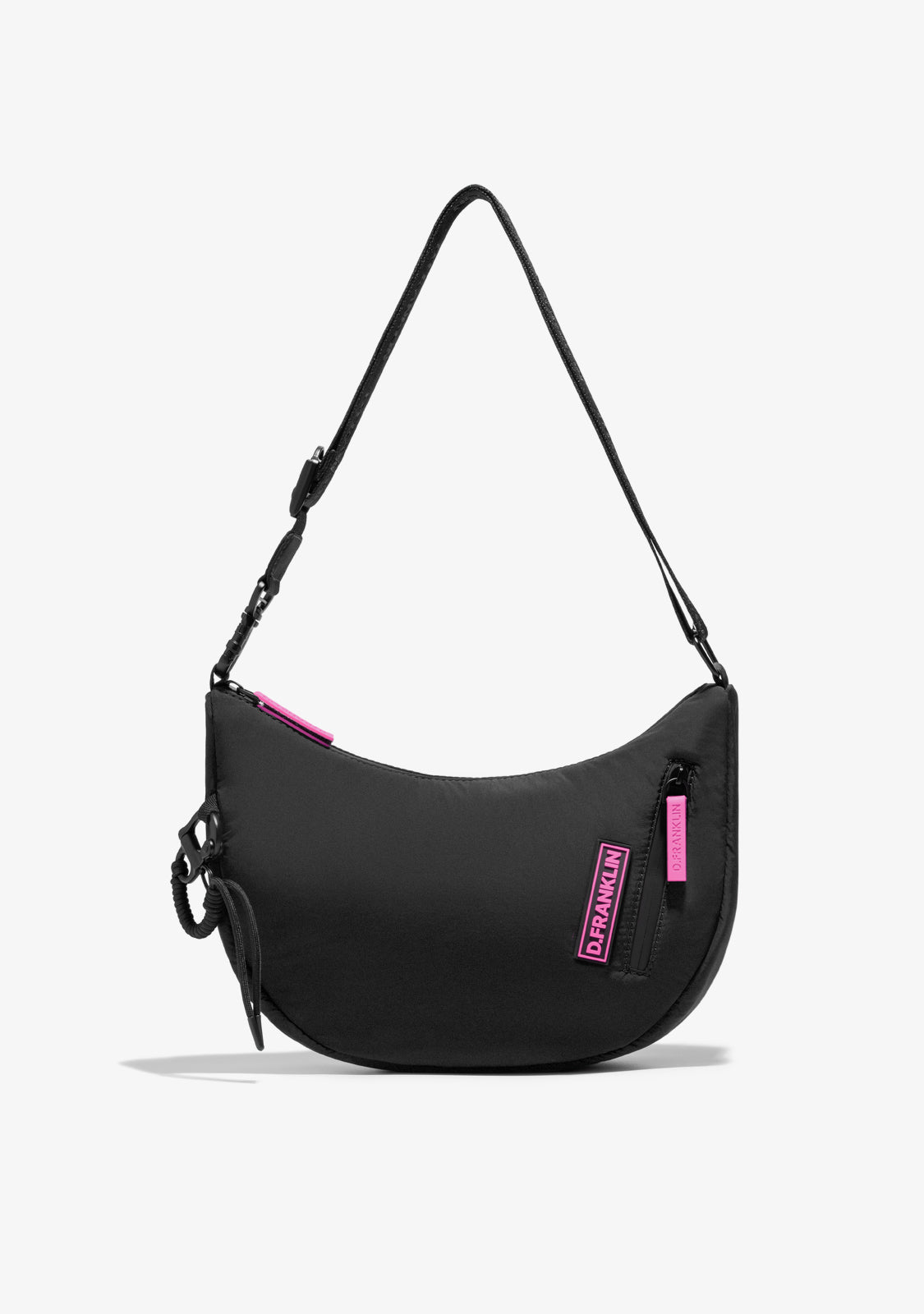 Round Nylon Crossbody Bag Black + Custom Set Fuchsia