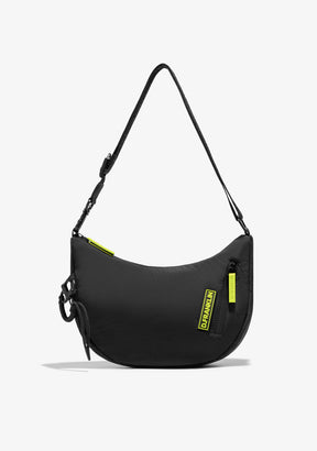 Round Nylon Crossbody Bag Black + Custom Set Lime