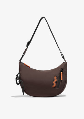 Round Nylon Crossbody Bag Brown + Custom Set Orange