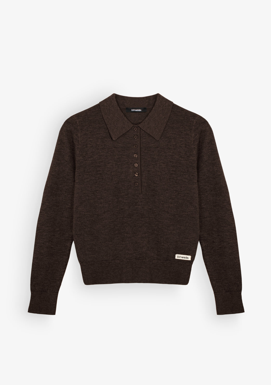 Brown Melange Fine Knit Polo Sweater