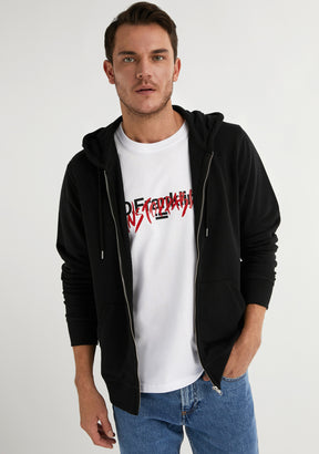 Embroidery Logo Zip Hoodie Black